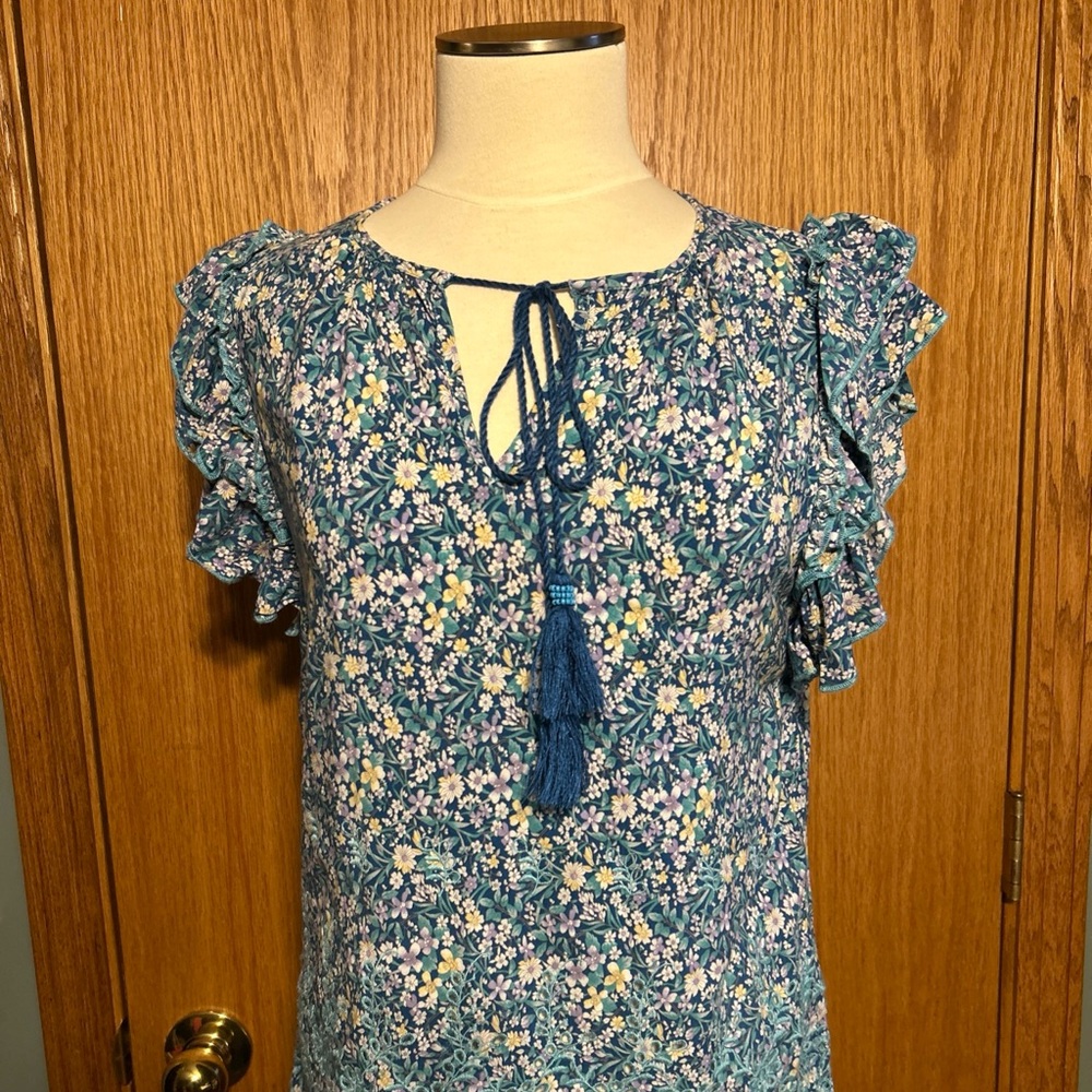 Solitaire Blouse‎ Womens Medium Eyelet Floral peasant Tasseled Boho Romantic top
